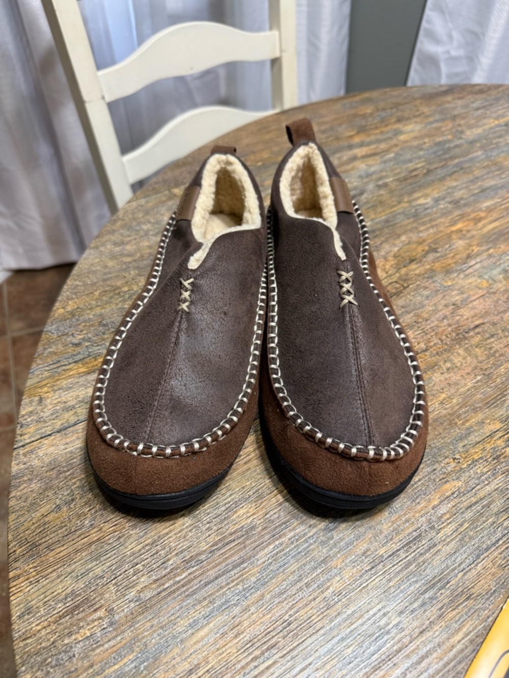 Men's Brown Sherpa-Lined Slip-On Loafers